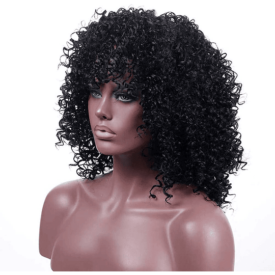 Afro perucas de cabelo preto encaracolado e encaracolado para mulher preta, cabelo natural preto, perucas brasileiras sintéticas onduladas com franja 