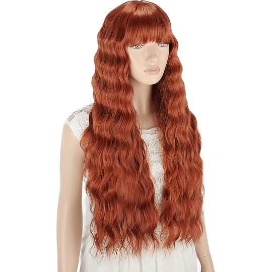 Peruca longa loura ondulada ondas naturais loiro com franja perucas para mulher 71 cm
