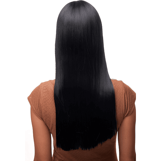 Elegante e moderna peruca preta escura com franja recta 60cm