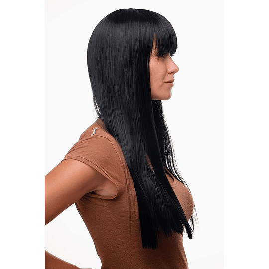 Elegante e moderna peruca preta escura com franja recta 60cm.