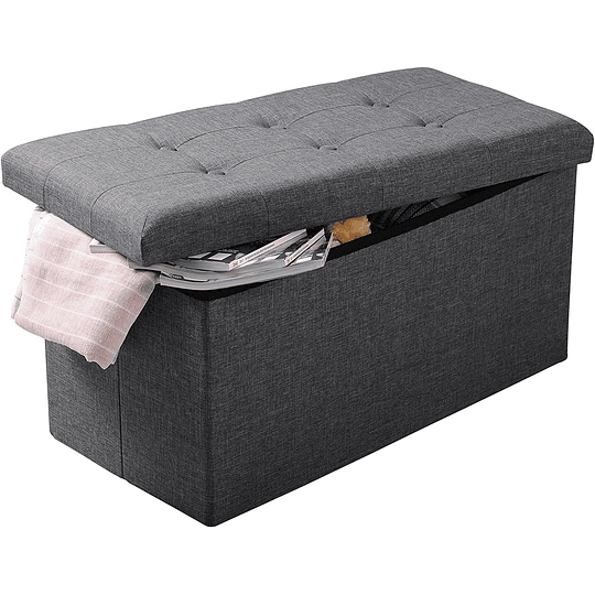 Puff baú dobrável retângulo banco para armazenamento otomanos de linho caixa de armazenamento com tampa apoios para os pés sofá 76 x 37,5 x 38 cm, cinzento escuro 