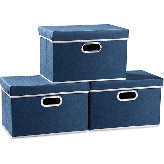 Recipientes de armazenamento dobráveis grandes com tampas [embalagem de 5] recipientes de armazenamento dobráveis de tecido de linho (45 x 30 x 30 cm)