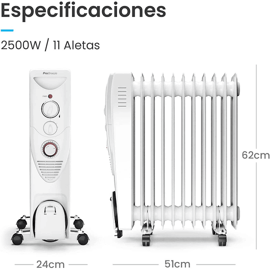 Radiador de óleo de 2500 W, 11 latas, 3 níveis de potência, termostato ajustável, temporizador, desligamento automático de segurança, aquecedor elétrico portátil com rod...