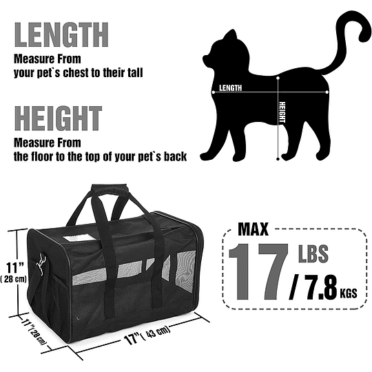 Transportin gato/transporte cão pequeno animais de estimação confortável mala para transporte em comboio, carro e avião. (M)