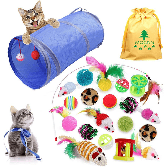 21 peças brinquedos para pacote de variedade para gatinhos, conjunto de brinquedos para gatos interativos rato, brinquedos para gatos com penas túnel