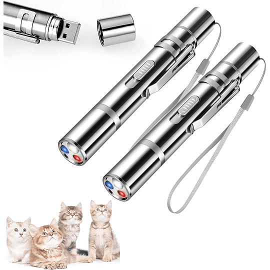 Brinquedos para gatos ponteiro LED, USB recarregável 7 em 1 função LED interativos 5 padrões brinquedos para gato cão mini lanterna ferramenta de treino para gato cão fazer e...