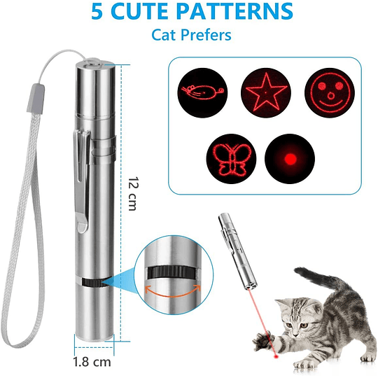 Brinquedos para gatos ponteiro LED, USB recarregável 7 em 1 função LED interativos 5 padrões brinquedos para gato cão mini lanterna ferramenta de treino para gato cão fazer e...