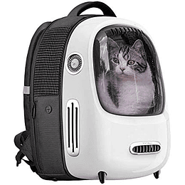 Mochila para gatos, mochila de viagem para cachorros, ventilador embutido e sistema de iluminação, mochila para transporte de animais de estimação bem ventilada, leve e conf...