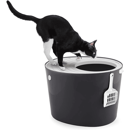 Bandeja de areia para gatos com tampa ranhurada, sem odores ou derrames de lixo, entrada grande L 26,7 x W22,9 cm, colher incluída, para gato