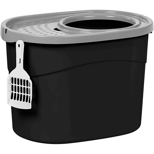 Bandeja de areia para gatos com tampa ranhurada, sem odores ou derrames de lixo, entrada grande L 26,7 x W22,9 cm, colher incluída, para gato