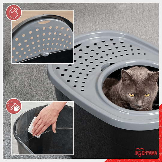 Bandeja de areia para gatos com tampa ranhurada, sem odores ou derrames de lixo, entrada grande L 26,7 x W22,9 cm, colher incluída, para gato