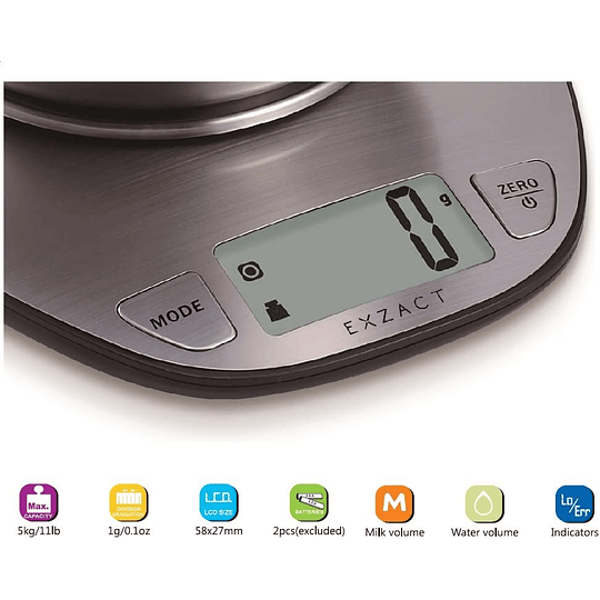 Balanças de cozinha/balança eletrónica/balança eletrónica com ecrã grande e com tigela de aço inoxidável - 5 kg/11 lb (EX4350)