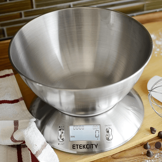 Balança digital para cozinha com tigela removível, 5 kg/11 lbs, balança de cozinha em aço inoxidável, temporizador e sensor de temperatura, ecrã LCD, EK4150