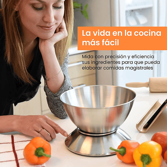 Balança digital para cozinha com tigela removível, 5 kg/11 lbs, balança de cozinha em aço inoxidável, temporizador e sensor de temperatura, ecrã LCD, EK4150