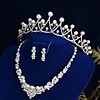 Decoração com cristais e pérolas artificiais Tiara de noiva 3peças Conjunto de joias