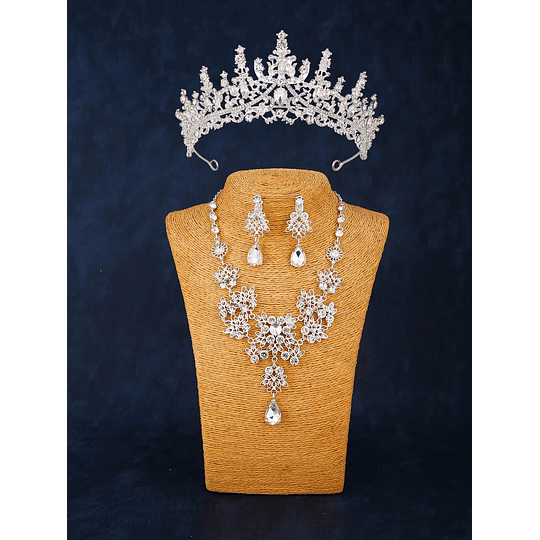 Tiara de noiva Decoração de cristais Brincos e Colar