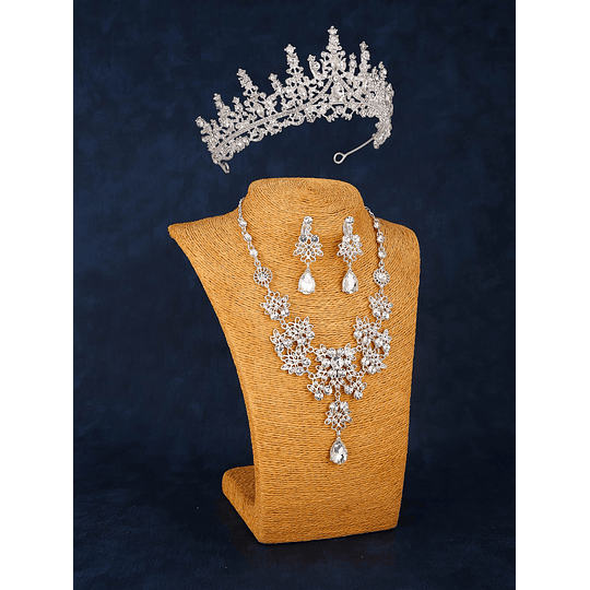 Tiara de noiva Decoração de cristais Brincos e Colar