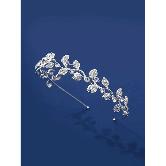 Faixa de cabeça de noiva com decoração de folha de cristais