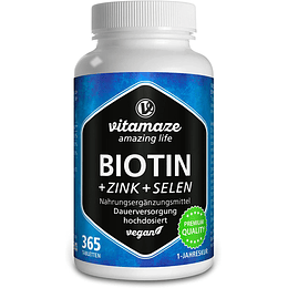 10 000 mcg de doses altas de selénio e zinco para o crescimento do cabelo e das unhas, 365 comprimidos veganos para 1 ano, qualidade alemã, sem aditivos desnecess...