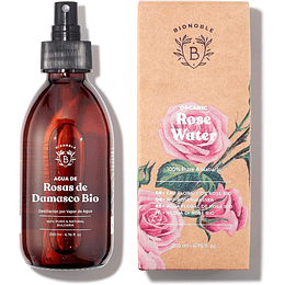 Água de rosas orgânica 200 ml - tom facial de água de rosas de damasco 100 % puro e natural - rosto, contorno de olhos, corpo, cabelo - garrafa de vidro spray
