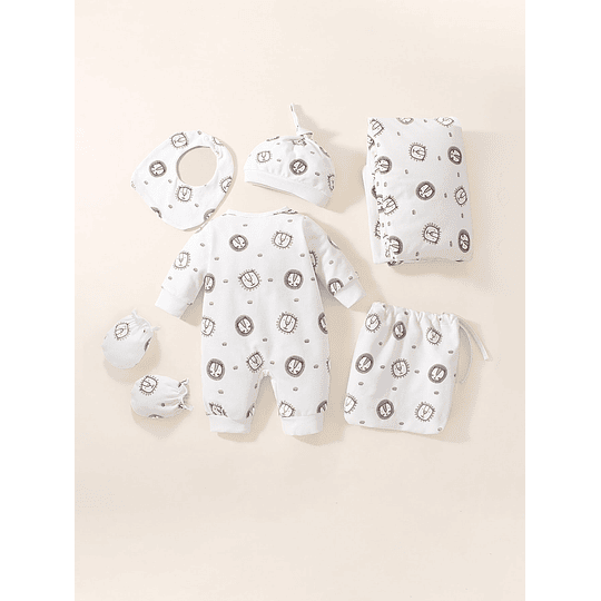 Recém-nascido Bebé Gráfico de desenho animado Macacões Chapéu Babador Sacola Cobertor Luvas