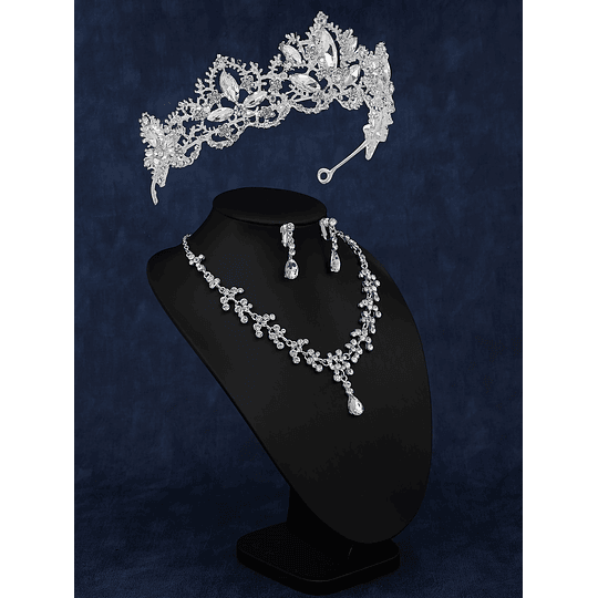 Tiara Decoração de cristais Noiva Brincos pendentes e Colar