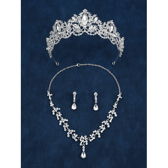 Tiara Decoração de cristais Noiva Brincos pendentes e Colar