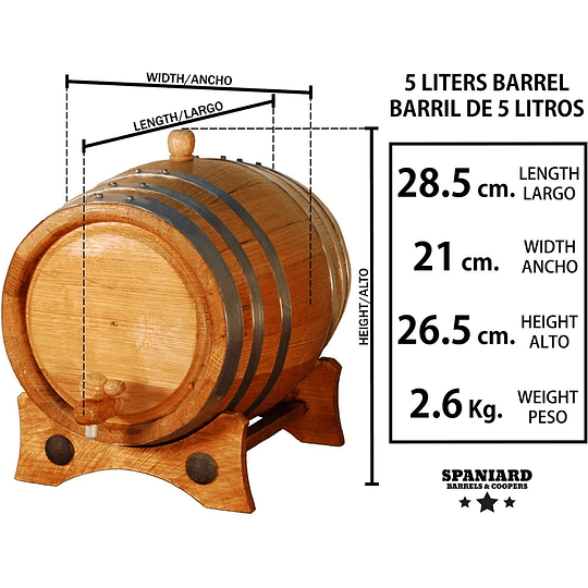 Barril artesanal de carvalho americano (5 litros)