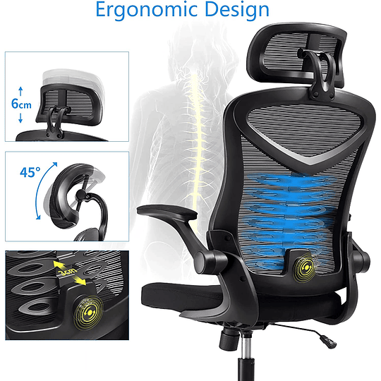 Cadeira de secretária cadeiras de escritório repouso de braços rebatível de 90 ° cadeira ergonómica para computador suporte lombar altura ajustável giratória de 360 ° ca...