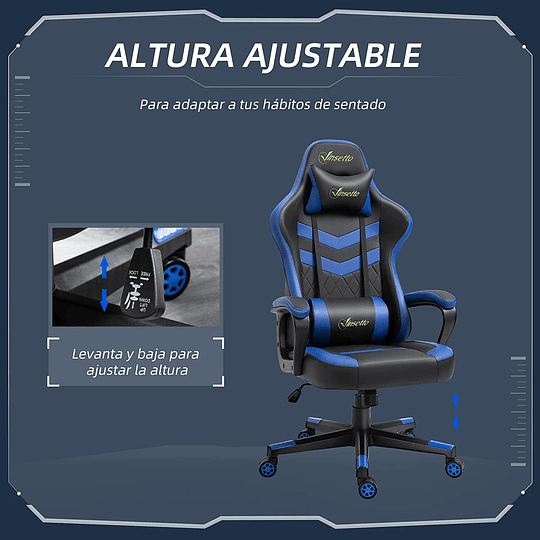 Cadeira Gaming ergonómica cadeira de secretária de escritório altura regulável basculante com encosto de cabeça almofada lombar 61 x 70 x 121-129 cm azul