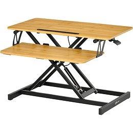 Conversor de mesa de pé com altura ajustável de 13,5 - 51 cm bandeja para teclado removível e plataforma de 80 x 40 cm estação de trabalho em madeira natural