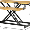 Conversor de mesa de pé com altura ajustável de 13,5 - 51 cm bandeja para teclado removível e plataforma de 80 x 40 cm estação de trabalho em madeira natural