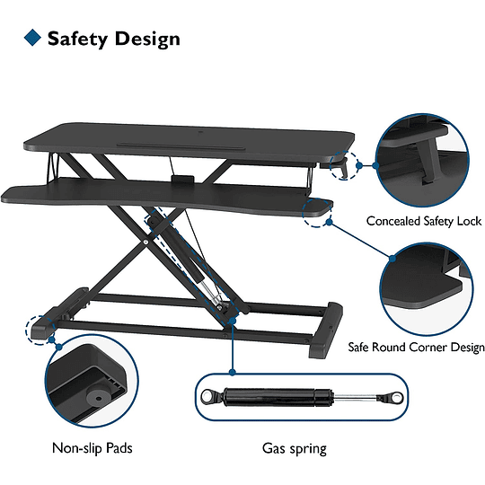 Conversor de mesa sentado/em pé, estação de trabalho de 2 níveis ajustável em altura, com plataforma de 80 x 40 cm, elevador ergonómico, ecrã de PC, portátil até 15 kg (pret...