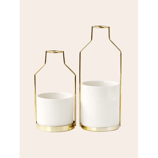 1peça Vaso minimalista branco com ouro suporte para escritório