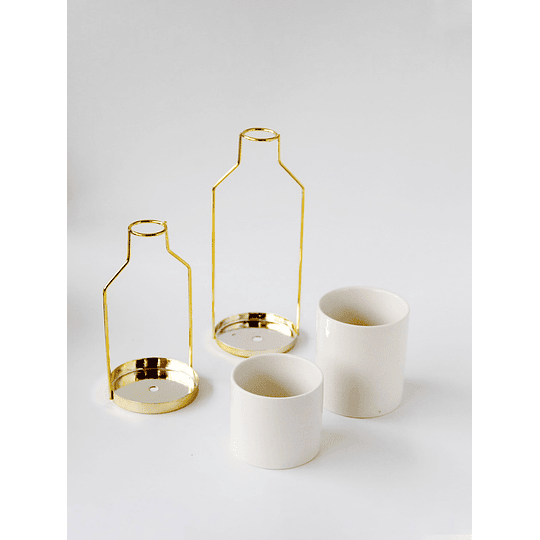 1peça Vaso minimalista branco com ouro suporte para escritório