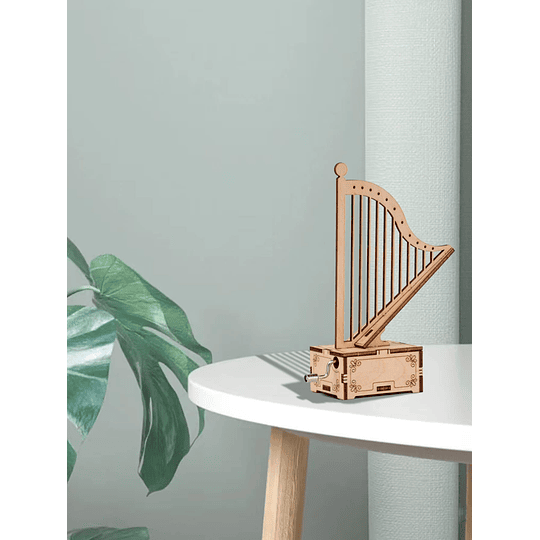 1peça Presente de caixa de música artística de madeira com design de harpa