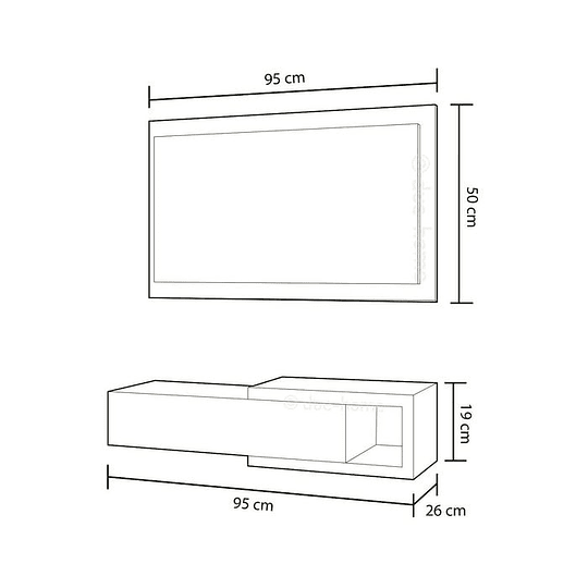 Hall moderno com gaveta e espelho em branco e cimento, ou carvalho