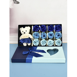 12 peças Cabeça de flor artificial &amp; 1peça brinquedo urso de desenho animado &amp; 1peça embalagem de presente