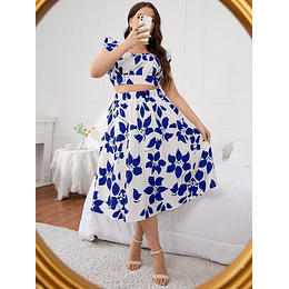 Plissado Floral Boho Co-Ord de Tamanho Grande