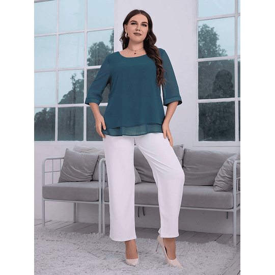 Camada Tiered Simples ocasional Blusa de Tamanho Grande