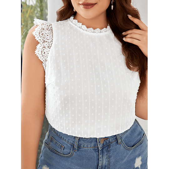 Plus Blusa ponto suíço painel de renda guipura