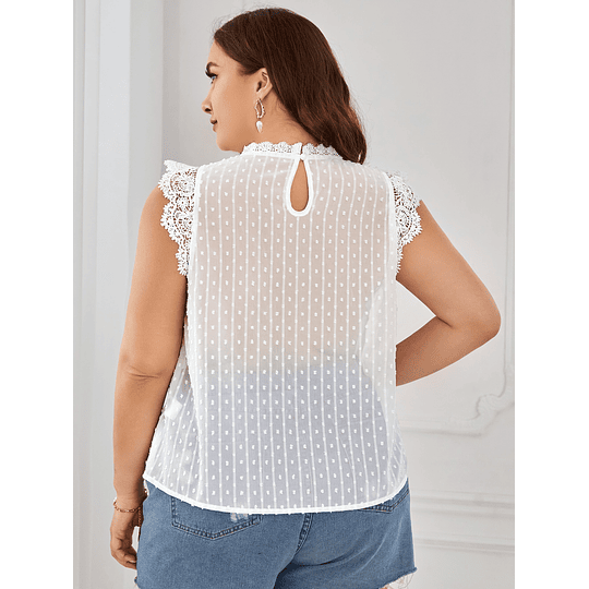 Plus Blusa ponto suíço painel de renda guipura