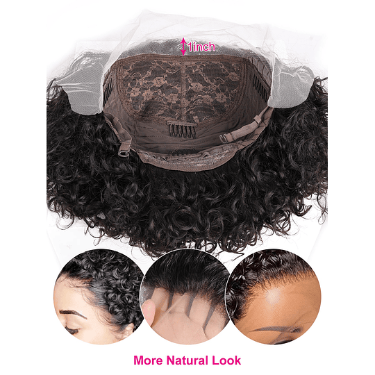 13 * 1 Peruca frontal de renda transparente 150% cabelo encaracolado curto real