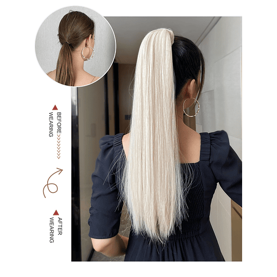 Aplique de cabelo Natural Comprido Direto Rabo de cavalo Sintético