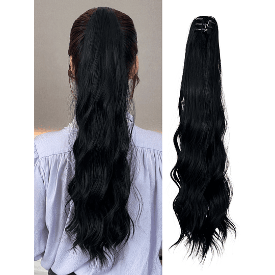 Aplique de cabelo comprido onda corporal rabo de cavalo sintético com garra