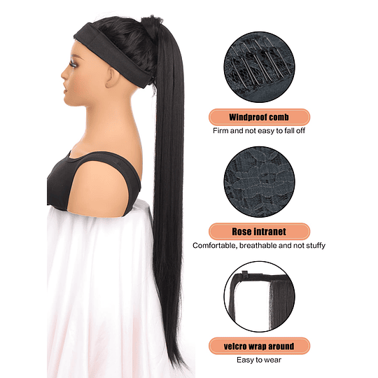 Aplique de cabelo Extra longo Direto Rabo de cavalo Sintético