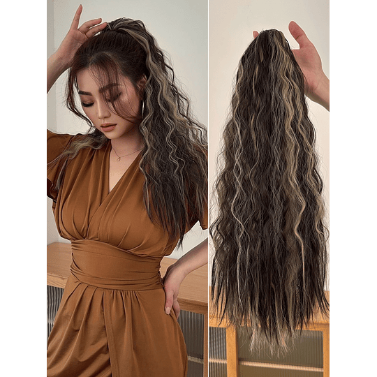 Aplique de cabelo médio encaracolado rabo de cavalo sintético