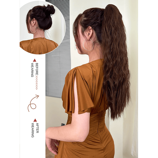 Aplique de cabelo médio encaracolado rabo de cavalo sintético