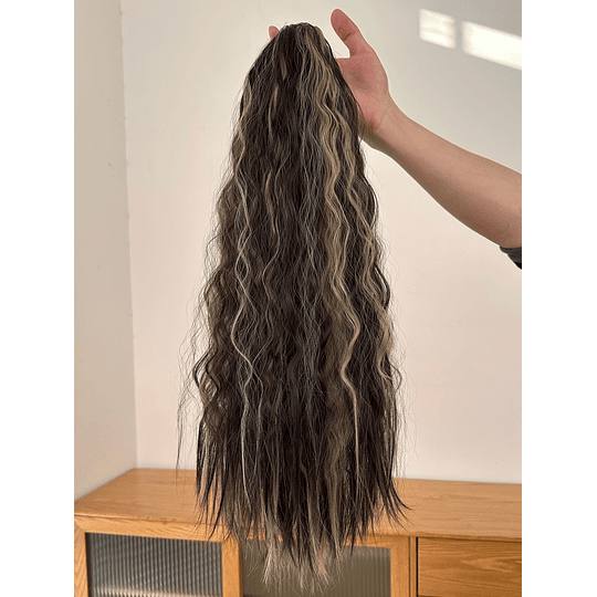 Aplique de cabelo médio encaracolado rabo de cavalo sintético