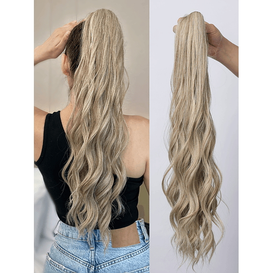 Aplique de cabelo Comprido Onda corporal Rabo de cavalo Sintético Com Garra